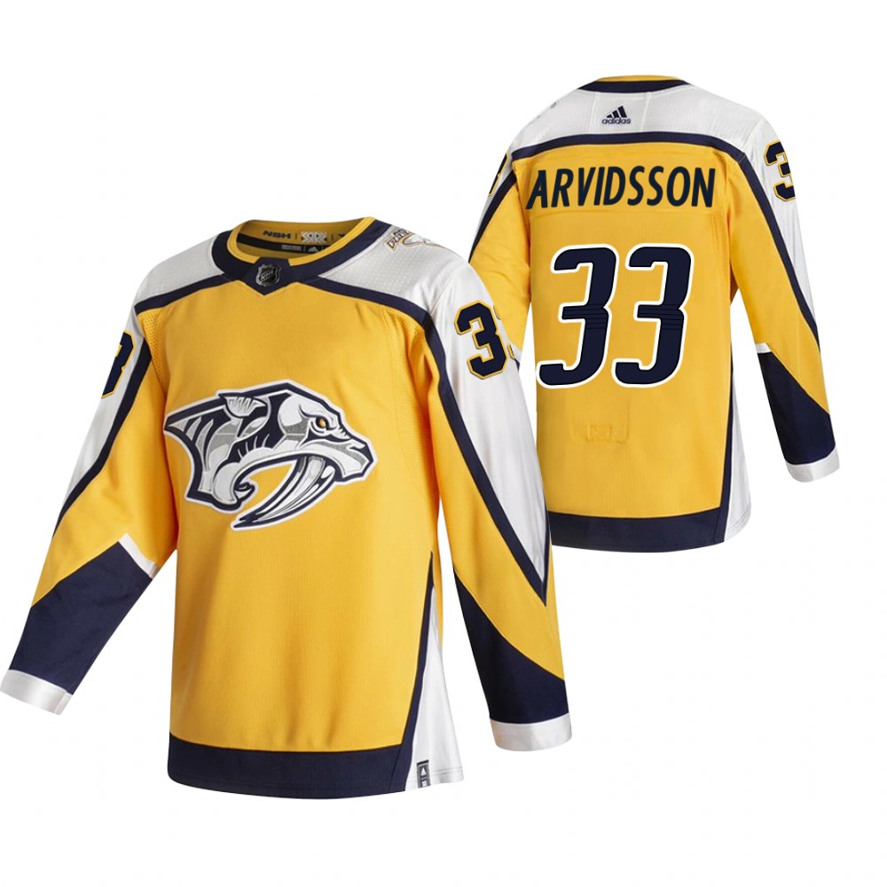 2021 Adidias Nashville Predators #33 Viktor Arvidsson Yellow Men  Reverse Retro Alternate NHL Jersey
